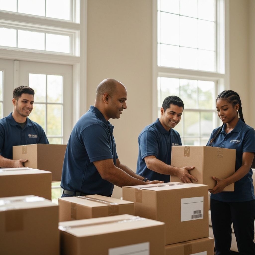A UNN Movers crew carrying boxes on moving day